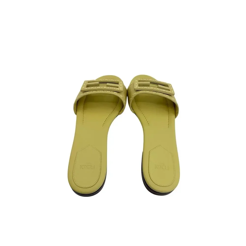 Fendi Baguette FF Leather Buckle Slides (39/9)